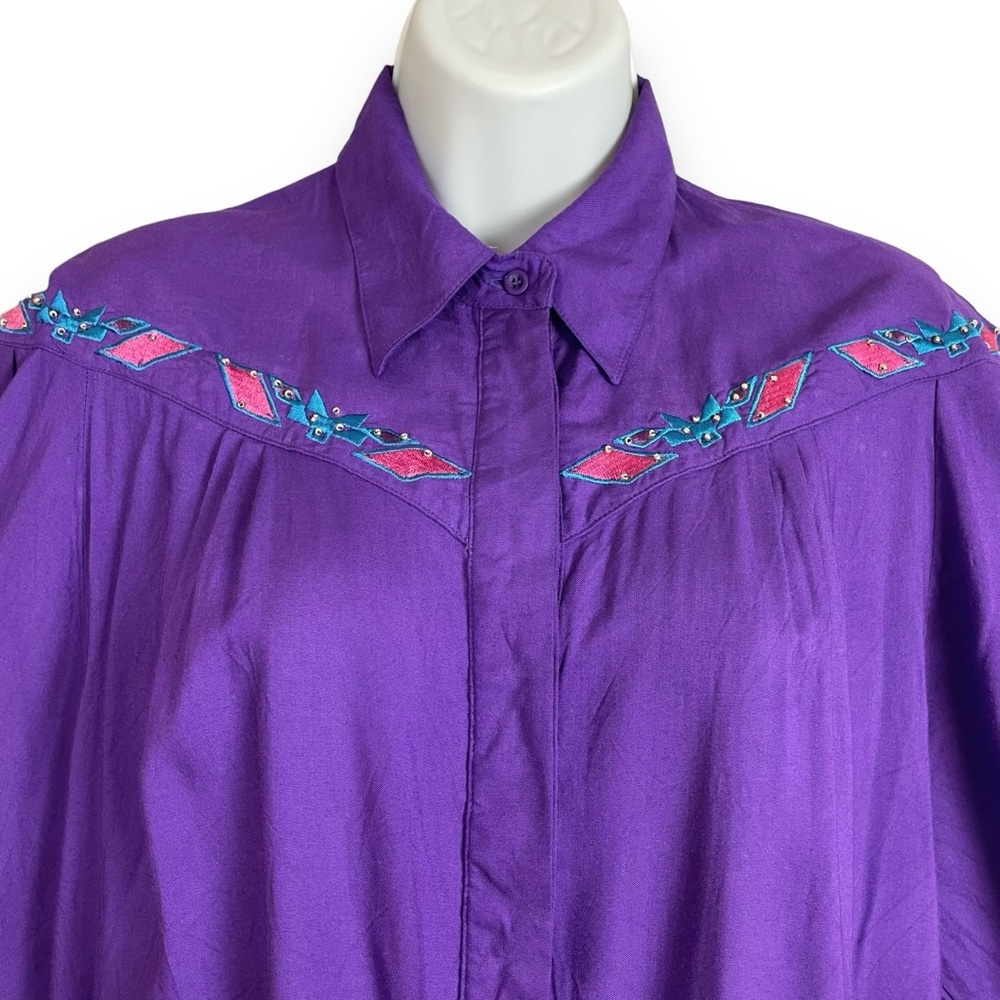 Vintage Wranglers Top Western Embroidery Purple Medium Women Shirt Cowgirl Retro